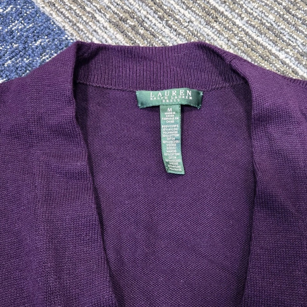Lauren Ralph Lauren Dress Shaw Sweater Womens M Solid Purple Long Sleeve Crop - Picture 2 of 6